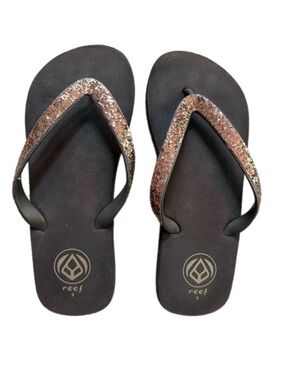 Reef Women's Brown stargazer OG Flip Flops with Rose Gold Glitter Straps size 9